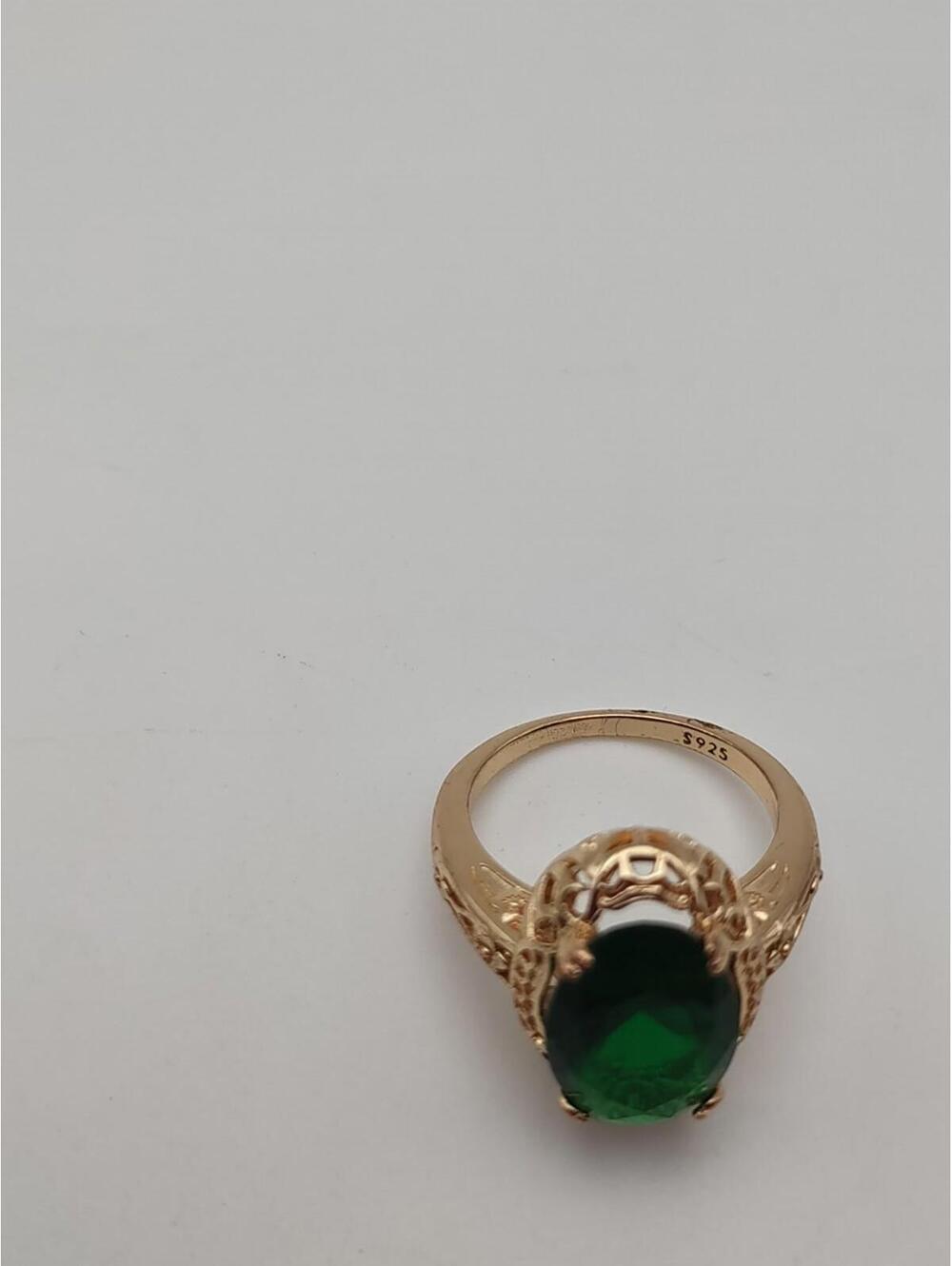 Victorian Style S925 Gold Plated Emerald Ring Size 8 - Picture 7 of 7